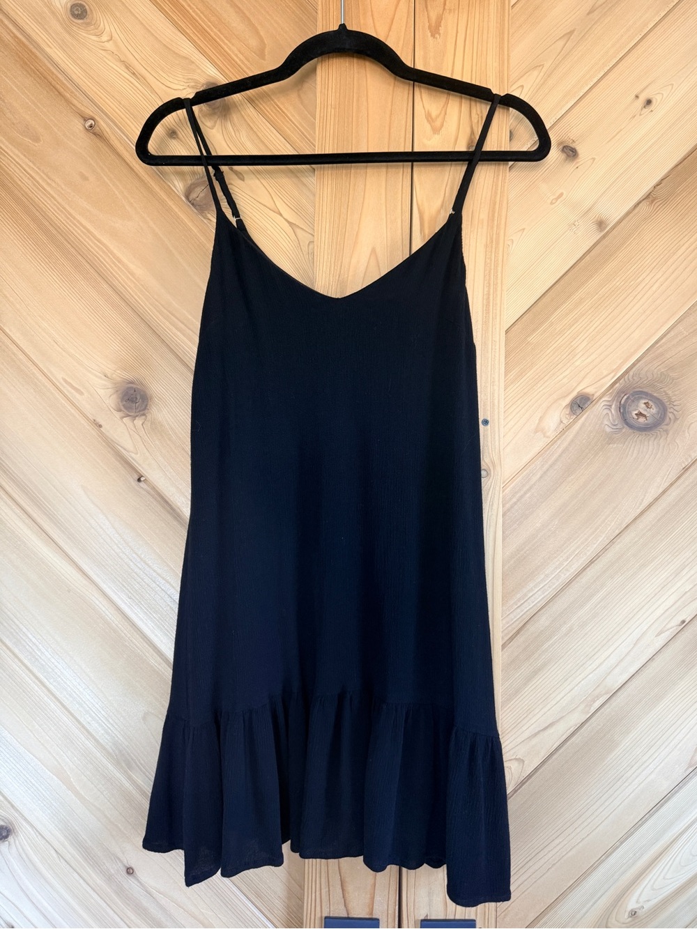 Lulu's Black Spaghetti-Strap Ruffle-Hem Mini Dress